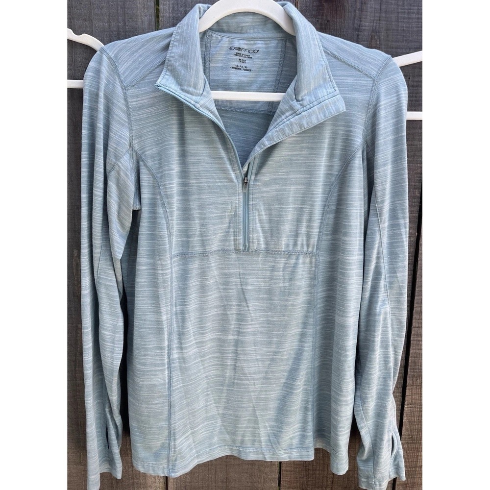 Exoffico Women Performance Blue Long Sleeve Pullover 1/4 Zip Top Sz Sm 4/6 UPF